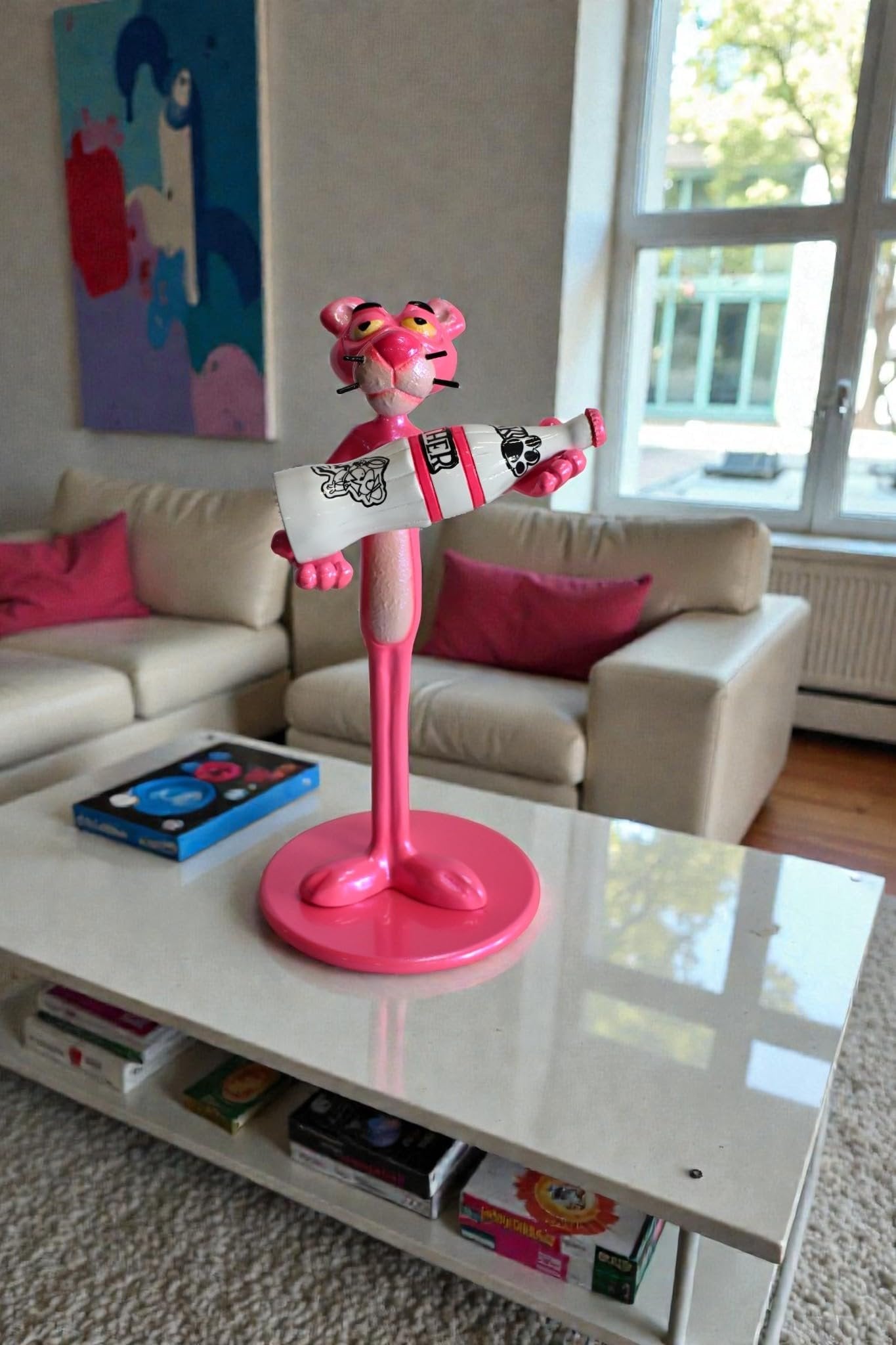 Pink Panther Inspired Resin Statue Figurine Andres Mendez 8"x9"x17"H
