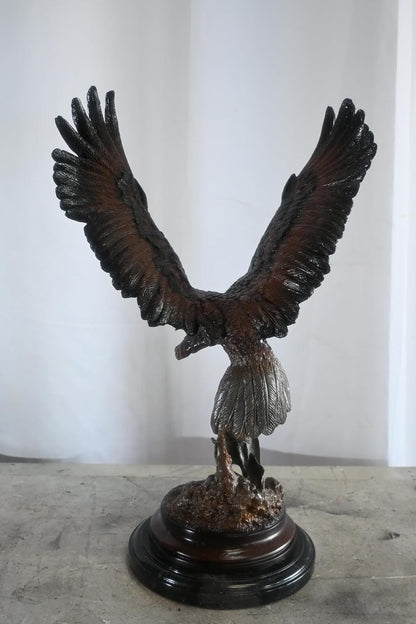 Bronze Eagle in Flight Sculpture Lost Wax Cast Marble Base 17"x11"x24"H
