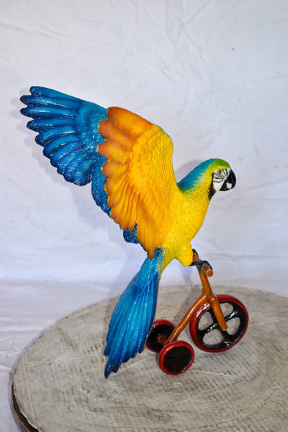Colorful Parrot Riding a Tricycle Bronze Statue Size: 17" x 11" x 19"H