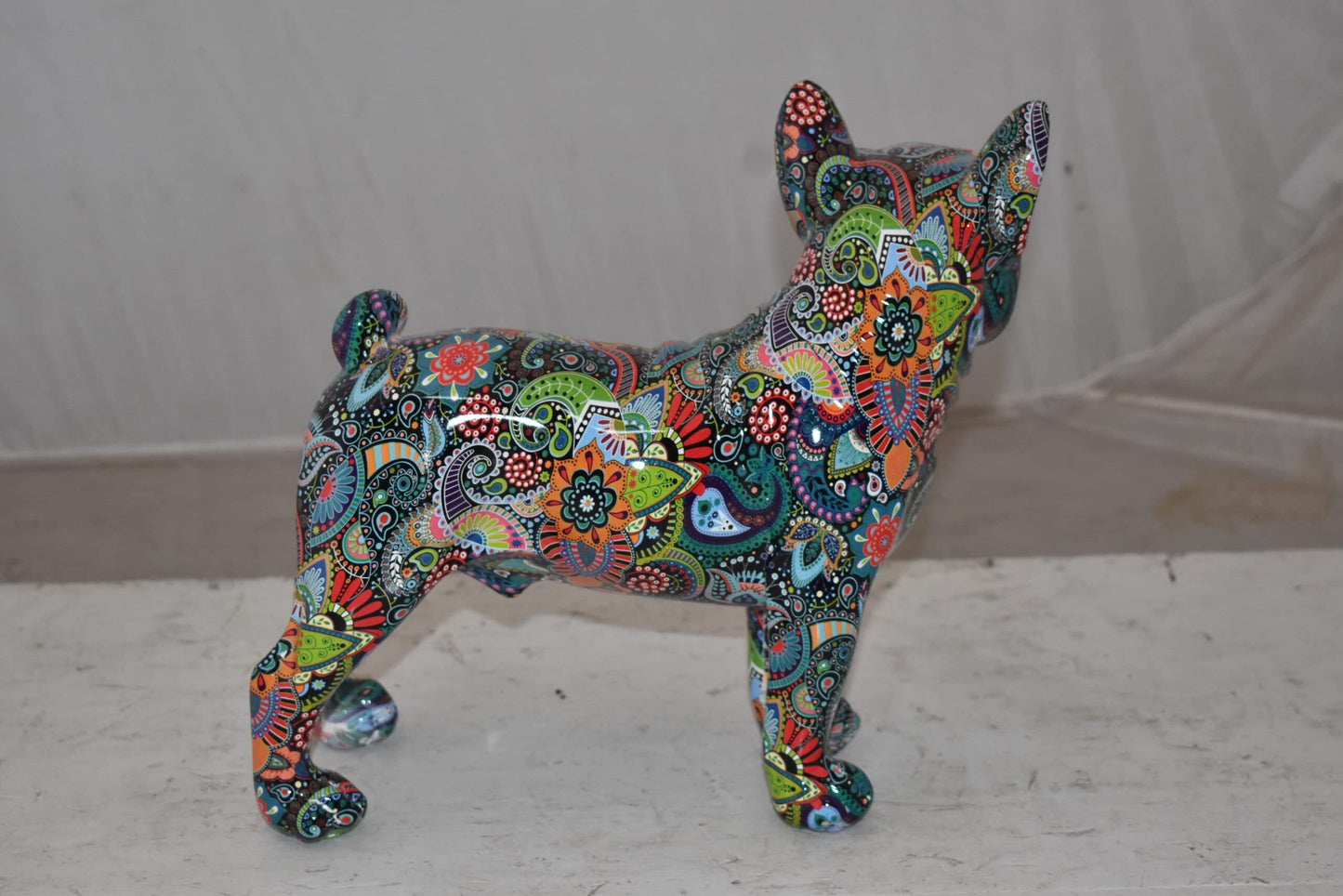 Multicolor Abstract Pug Resin Statue Size: 13" x 5" x 11"H