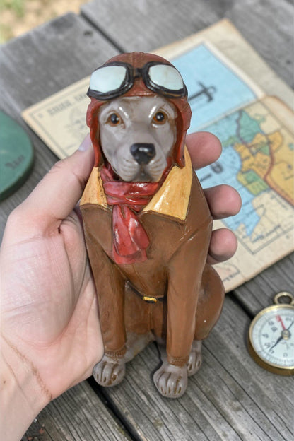 A Happy Dog Dressed Like a Pilot Resin Statue Size: 3" x 4" x 8"H