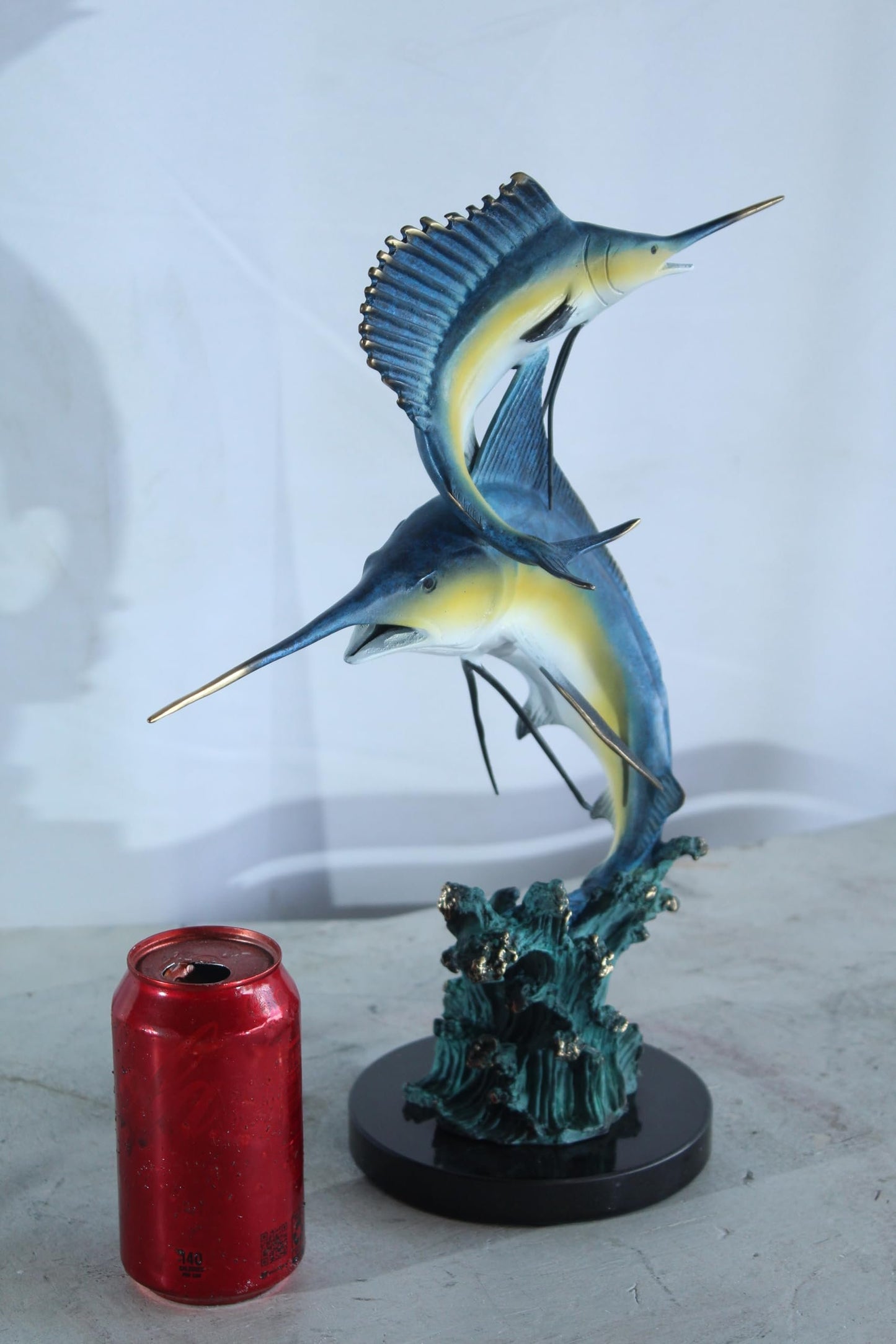 NIFAO Bronze Sailfish Duo Statue on Marble Base Coastal Sculpture 13" x 7" x 15"H