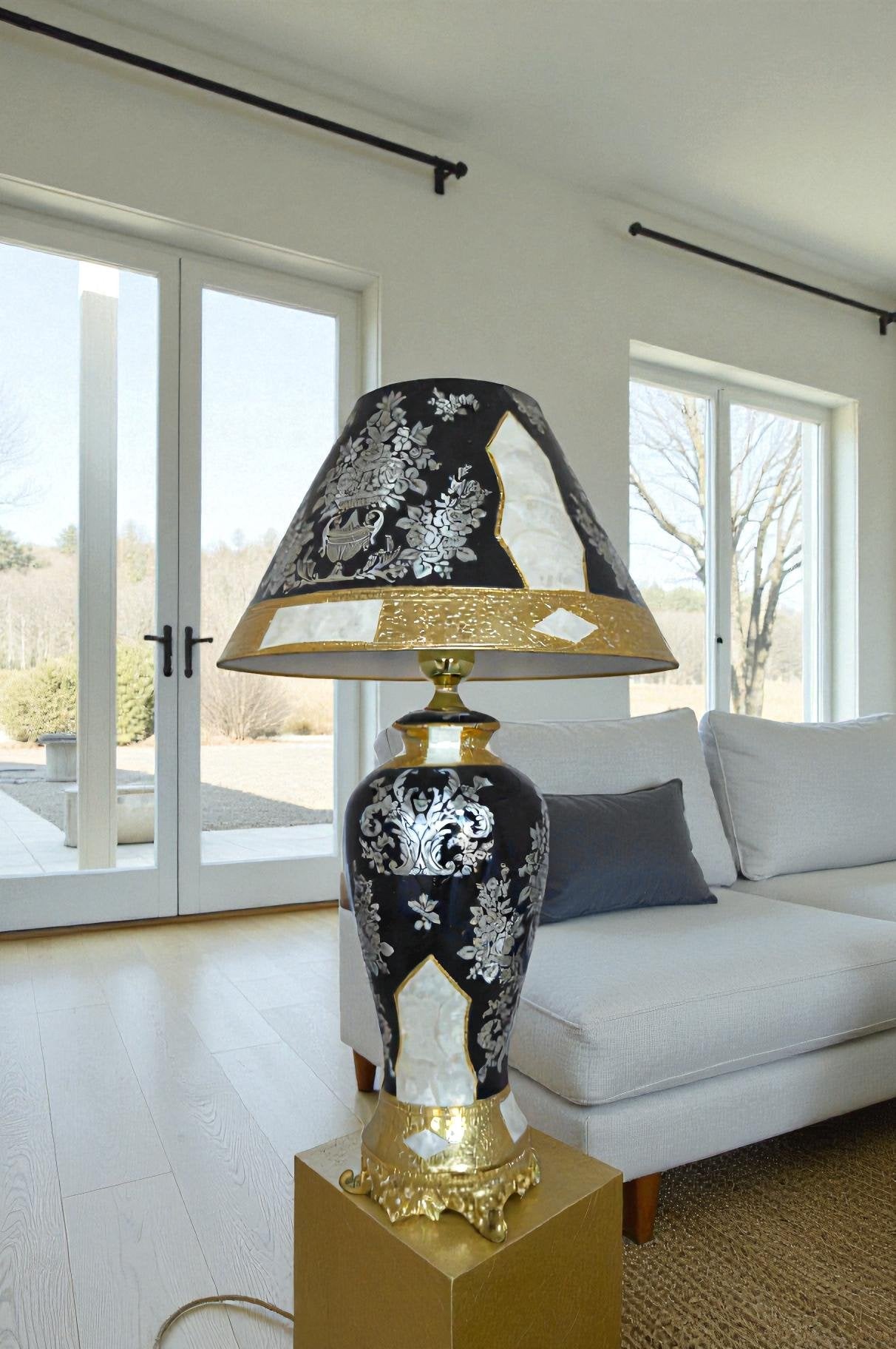 Gold and Silver lamp made of resin -  Size: 18"L x 18"W x 30"H.