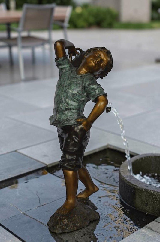 Young Boy Holding a Watering Can Bronze Fountain -  Size: 25"L x 17"W x 41"H.
