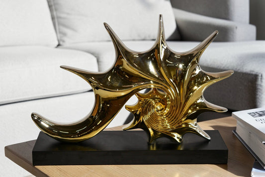 Gold Sea Urchin Resin Statue on Black Base 12" x 3" x 10"H