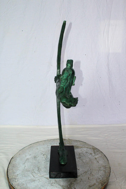 Nifao Native American Warrior with Long Bow Bronze Statue – Handcrafted Lost Wax Casting with Rich Patina – Powerful Tribal Art Sculpture Mounted on Base – Museum-Quality Detail 22" x 6" x 33"H