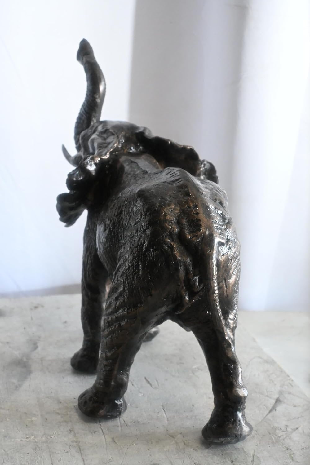 African Elephant Trunk Up Handcrafted Aluminum Sculpture 24"x12"x21"H