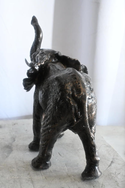 African Elephant Trunk Up Handcrafted Aluminum Sculpture 24"x12"x21"H