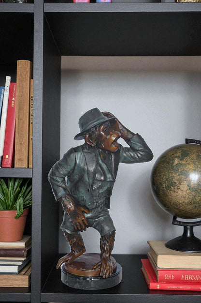 Monkey in Suit bronze statue - Size: 16"L x 10"W x 27"H.