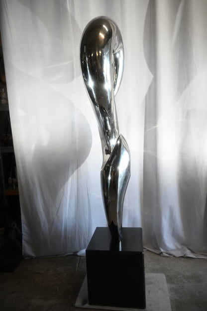 Giant Abstract Stainless Steel Sculpture on Marble Base 35"x25"x98"H