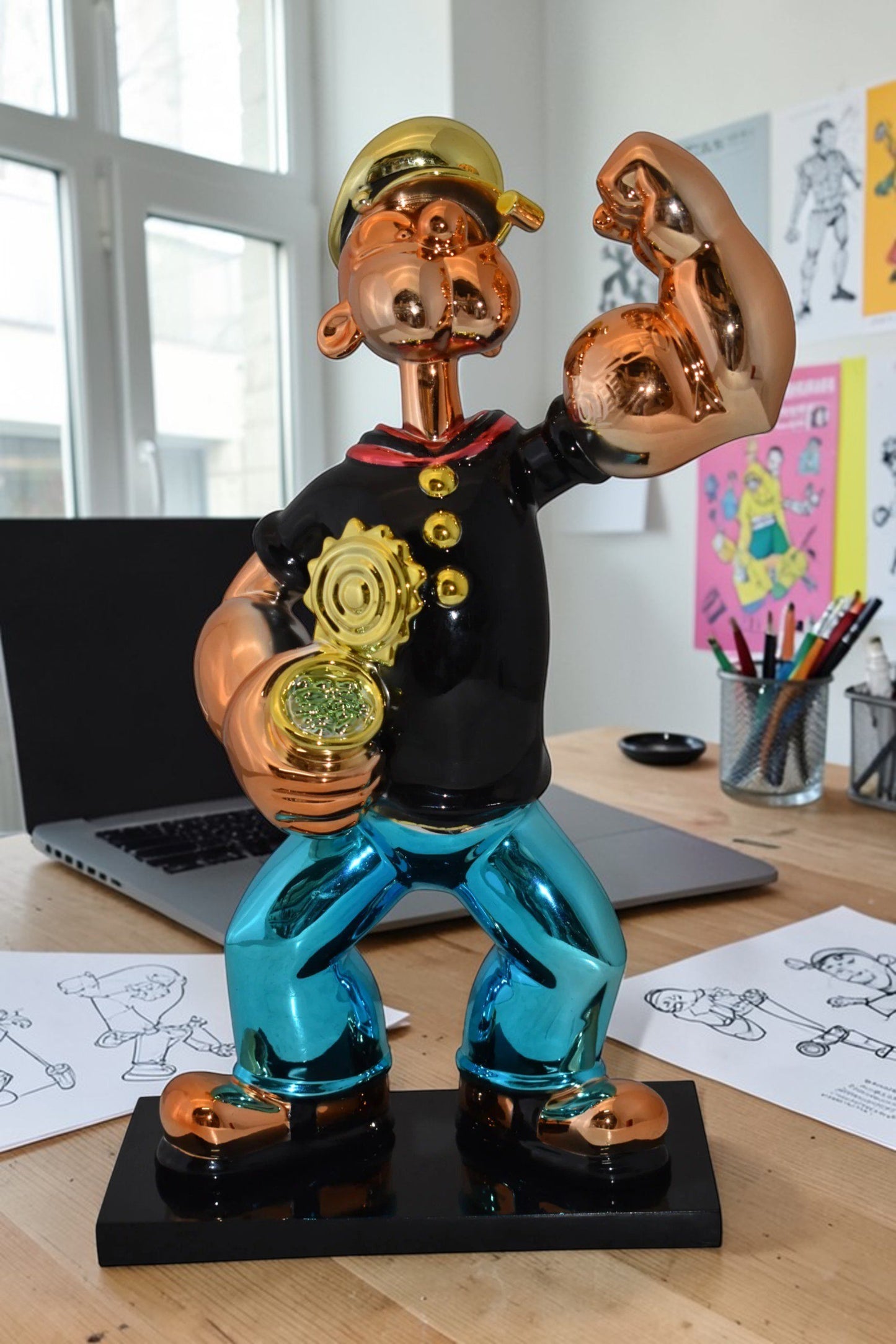 Iconic Black Popeye smaller Resin Statue  Size: 11" x 6" x 17"H