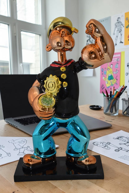 Iconic Black Popeye smaller Resin Statue  Size: 11" x 6" x 17"H