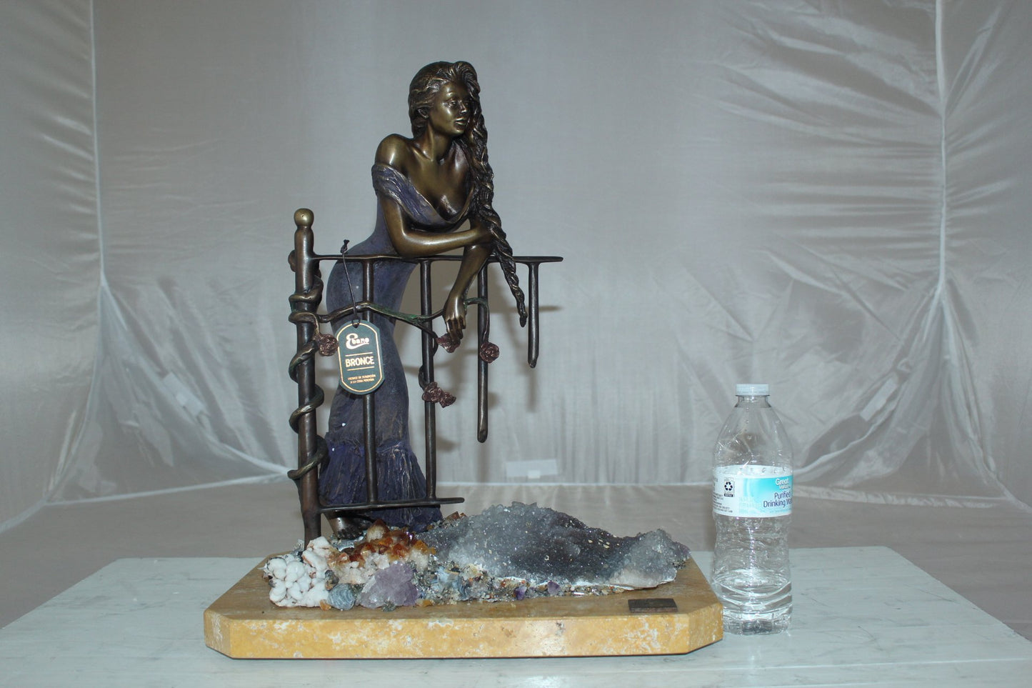 Judith Bronze Statue on Amethyst stone by Vidal -  Size: 16"L x 10"W x 18"H.