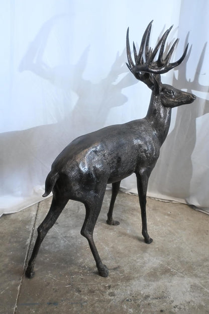 Aluminum Standing Buck Deer Statue Large Antlers 49"x29"x59"H