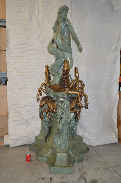Neptune Fountain W six Horses Bronze Statue -  Size: 38"L x 38"W x 90"H.