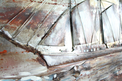 NIFAO Vintage Sailing Ships 3D Sheet Metal Wall Art Painting 79" x 2" x 40"H