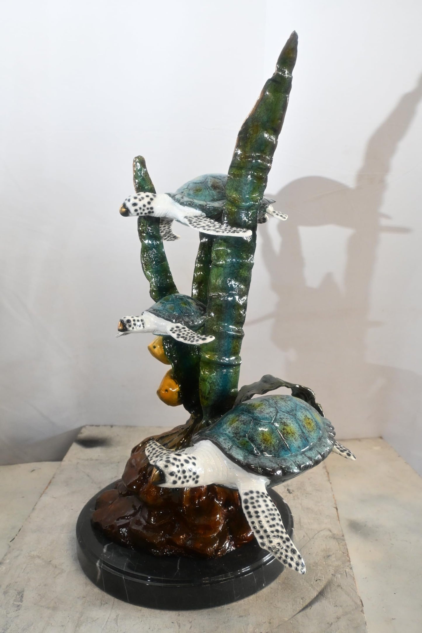 Three Sea Turtles Bronze Sculpture Vertical Coral 18"x13"x28"H