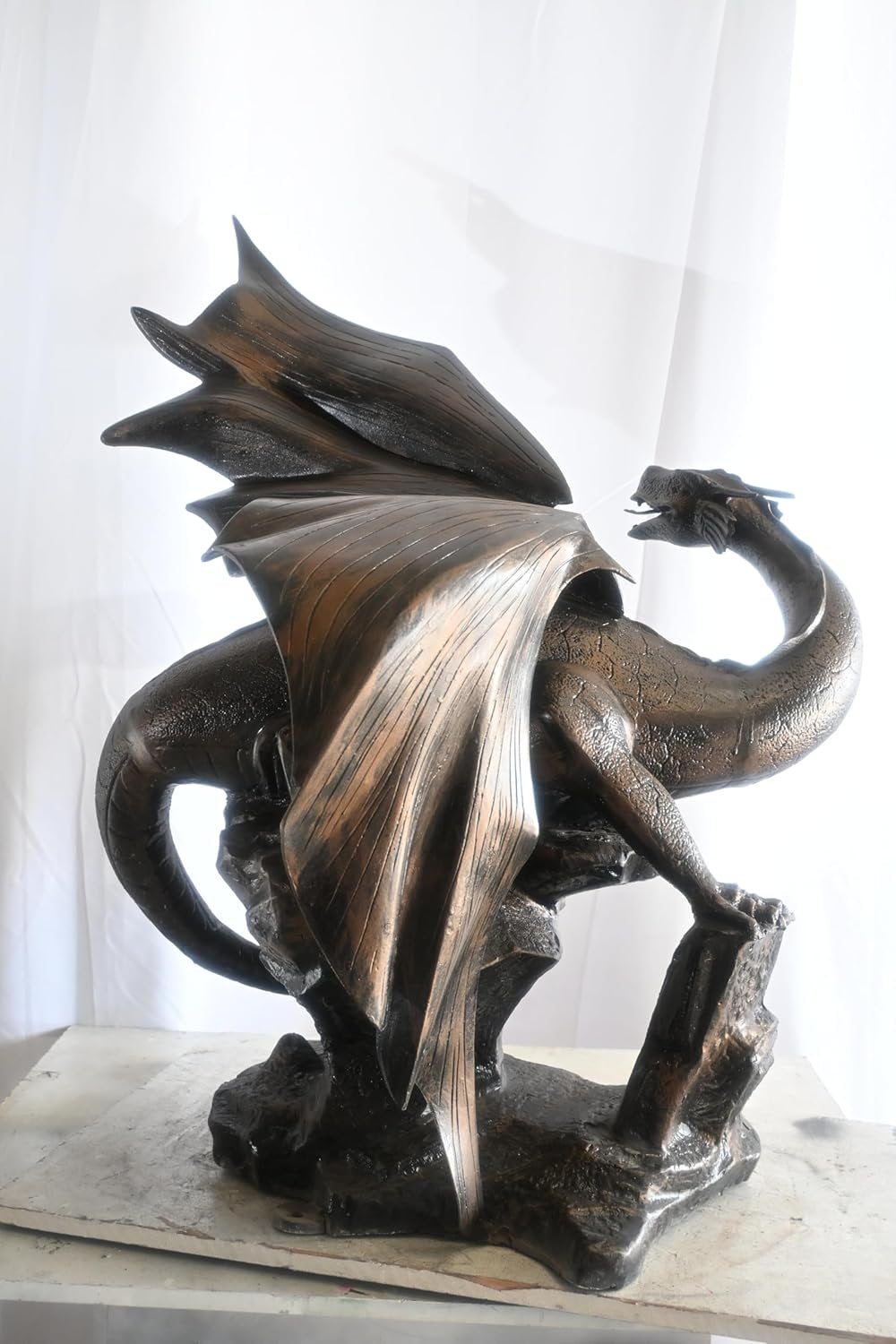 Aluminum Dragon Sculpture Dark Bronze Patina Wing Spread 32"x35"x52"H