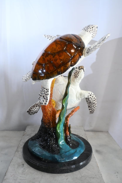 Two Sea Turtles Bronze Sculpture Ascending Formation 26"x31"x33"H