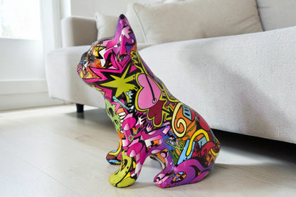 French Bulldog Painted Purple Graffiti Resin Statue Size: 8" x 5" x 10"H