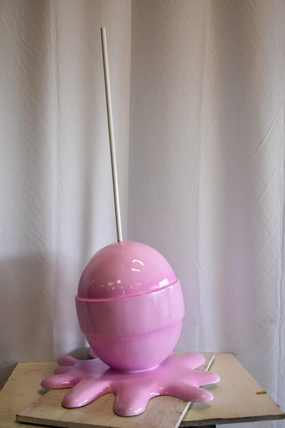 Giant Modern Pink Melting Lollipop Resin Statue 31" x 27" x 56"H