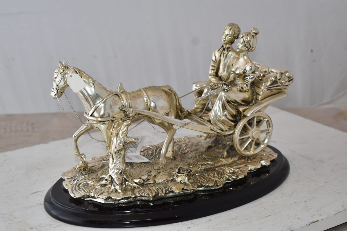 Horse With Carriage Resin Statue with Silver Coating Size: 17" x 10" x 10"H