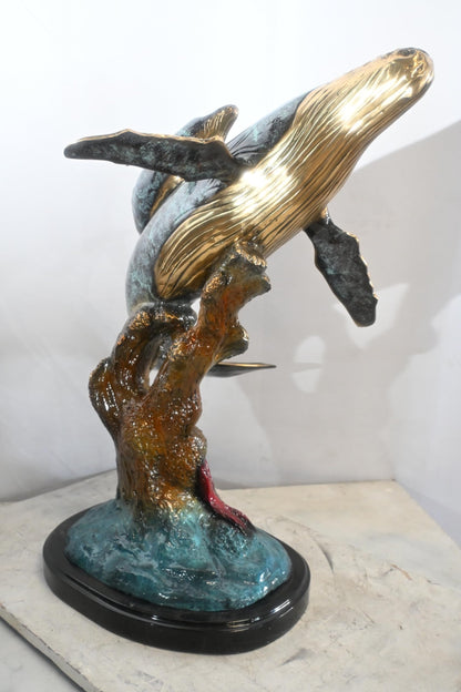 Bronze Humpback Whale Pair Sculpture Coral Branch 27"x22"x30"H