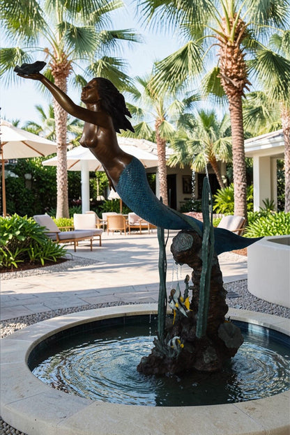 Mermaid With a Shell Bronze Fountain Statue Size: 24" x 60" x 70"H