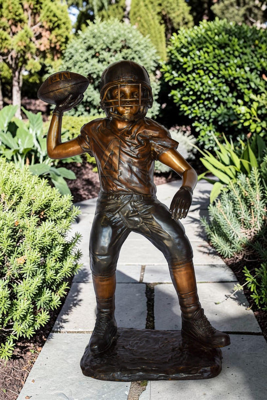 Young Boy Playing Football Bronze Statue Size: 26" x 14" x 43"H
