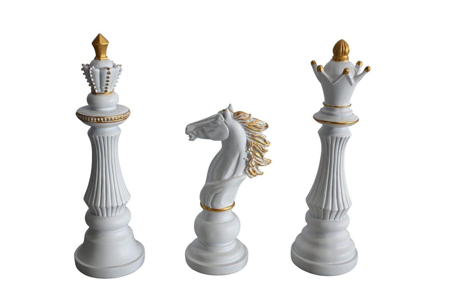 Decorative Chess Pieces Set White Gold Resin Figurines 4"x13"x14"H