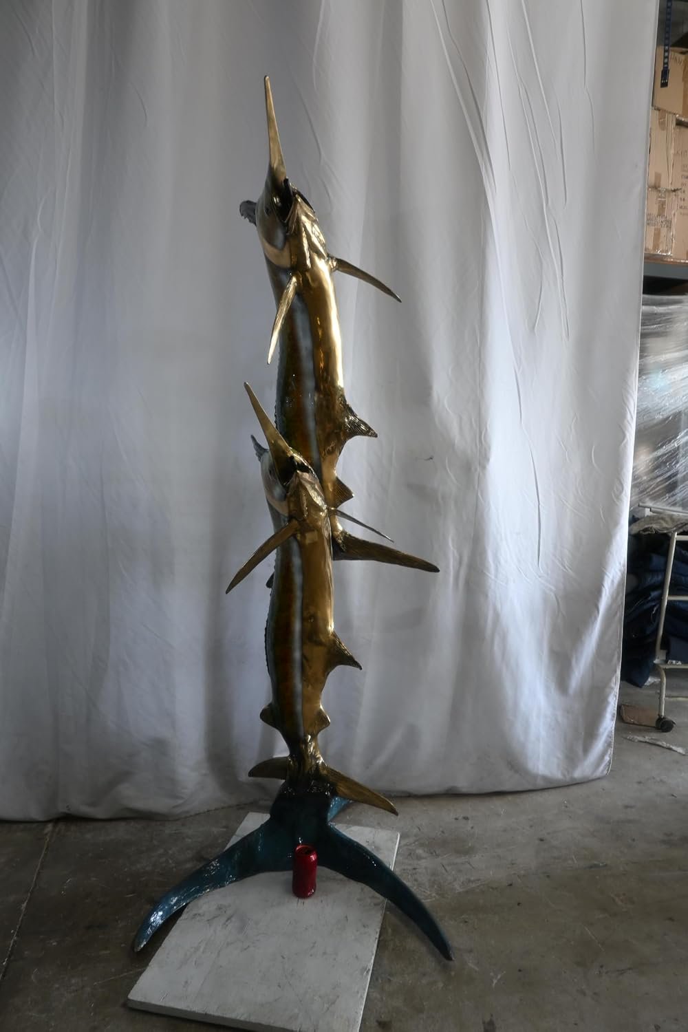 Double Marlin Bronze Garden Fountain Leaping Ocean Waves 42"x31"x74"H