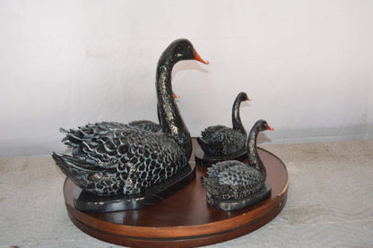 Set of Black Swans each on Mable Base bronze statue -  Size: 9"L x 18"W x 15"H.
