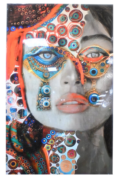 Mosaic Evil Eye Mixed Media Resin Covered Canvas 40"x64"