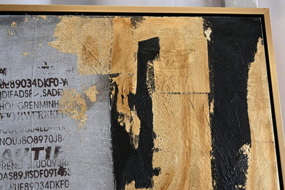 Urban Pulse Mixed Media Canvas Painting Gold Black Framed 41"x61"