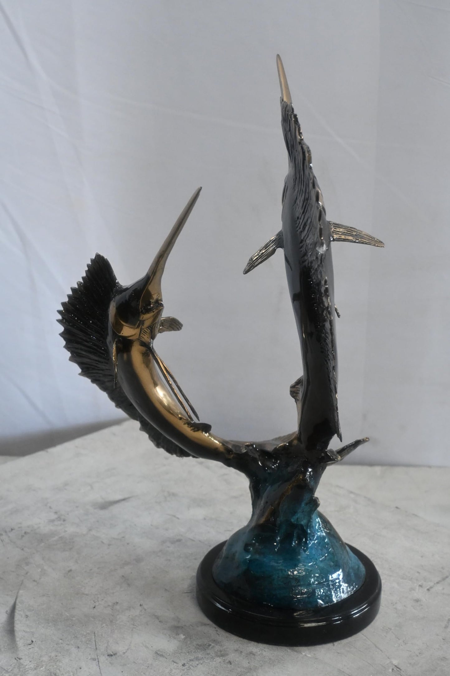 Bronze Sailfish Sculpture Pair Ocean Fish Statue 15"x12"x19"H