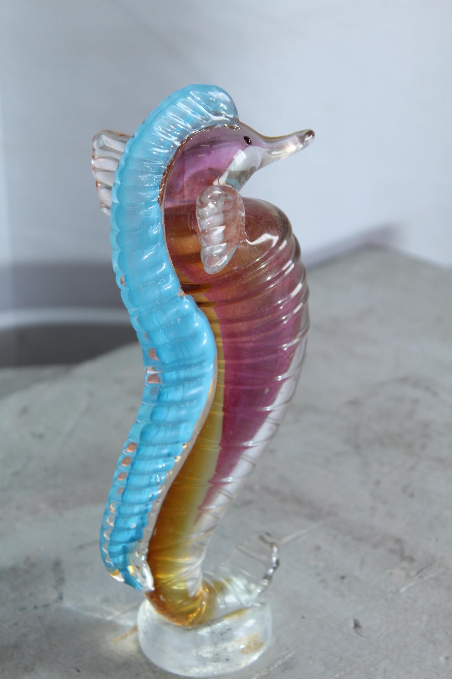 NIFAO Glass Seahorse Figurine Hand Blown Art Glass Coastal Decor 4" x 4" x 10"H