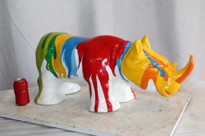 Fiberglass Rhino Statue Dynamic Presence with Paint Droplets 30" x 12" x 12"H