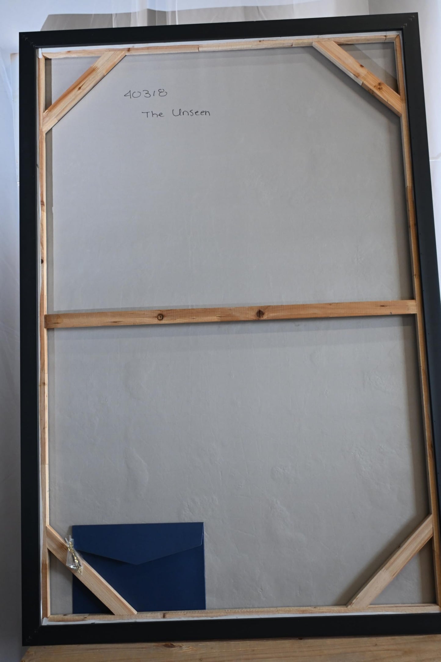 Abstract Canvas Painting The Unseen Blue Gold Framed Art 41"x61"
