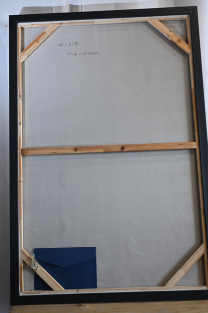 Abstract Canvas Painting The Unseen Blue Gold Framed Art 41"x61"