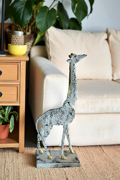 Aluminum Giraffe Sculpture Graceful Elegance in Tall Form 8" x 4" x 18"H