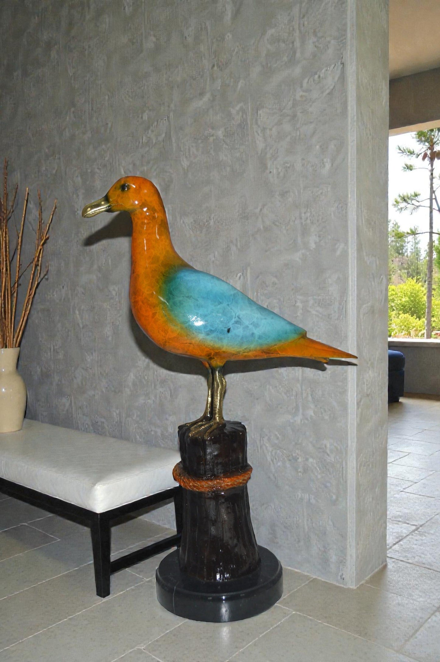 Bird on Tree Bronze Statue - Size: 9"L x 18"W x 22"H.