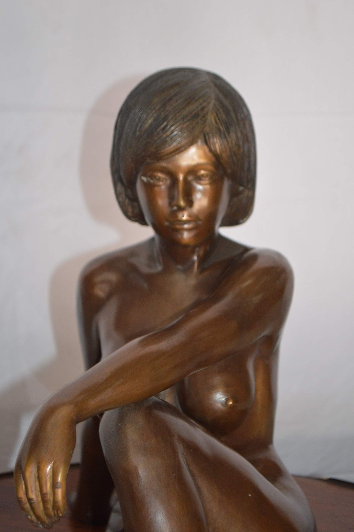 Young Lady Sitting Nude Bronze Statue Art Nude -  Size: 10"L x 18"W x 15"H.