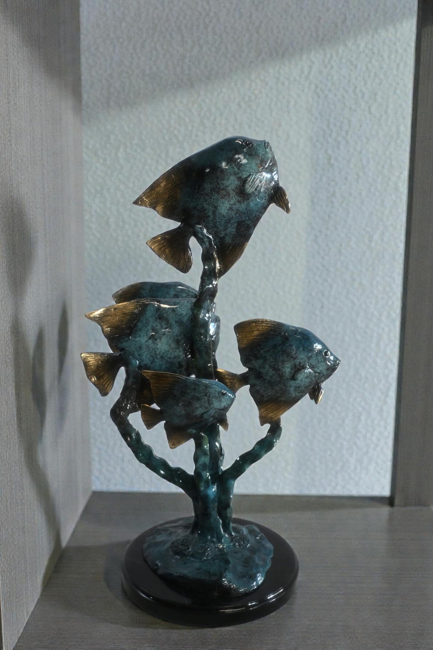 Bronze Tropical Fish Quartet Sculpture Coral Branch 13"x20"x21"H