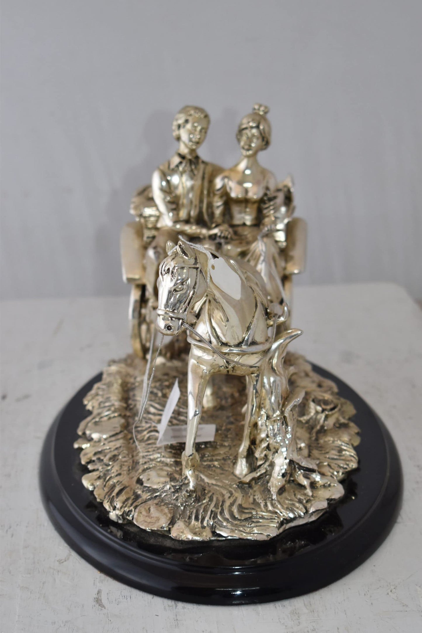Horse With Carriage Resin Statue with Silver Coating Size: 17" x 10" x 10"H