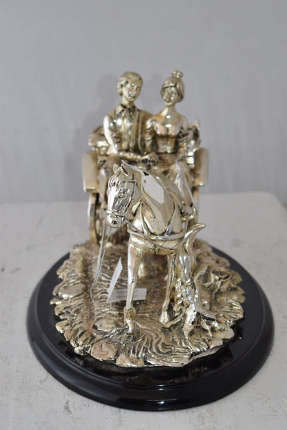 Horse With Carriage Resin Statue with Silver Coating Size: 17" x 10" x 10"H