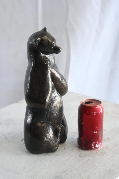 Daydreaming Bear Statue Sitting with Paws Clasped Figure 5"x3"x12"H