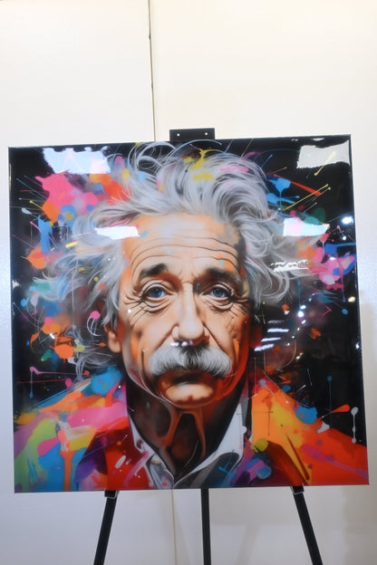 Albert Einstein Pop Art Splatter Resin Covered Canvas 40"x40"