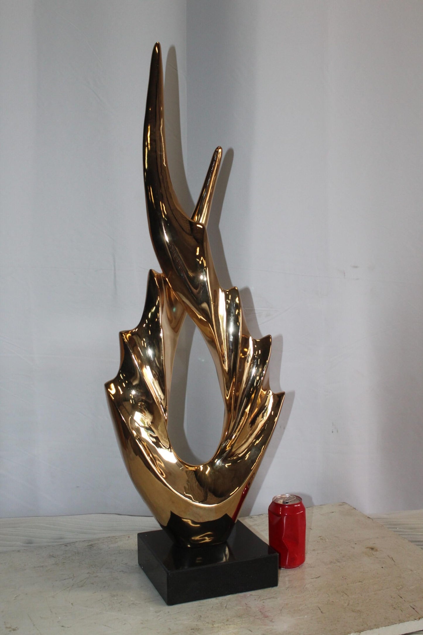 Unique Fluttering Gold Resin Statue on Marble Base 13" x 7" x 36"H