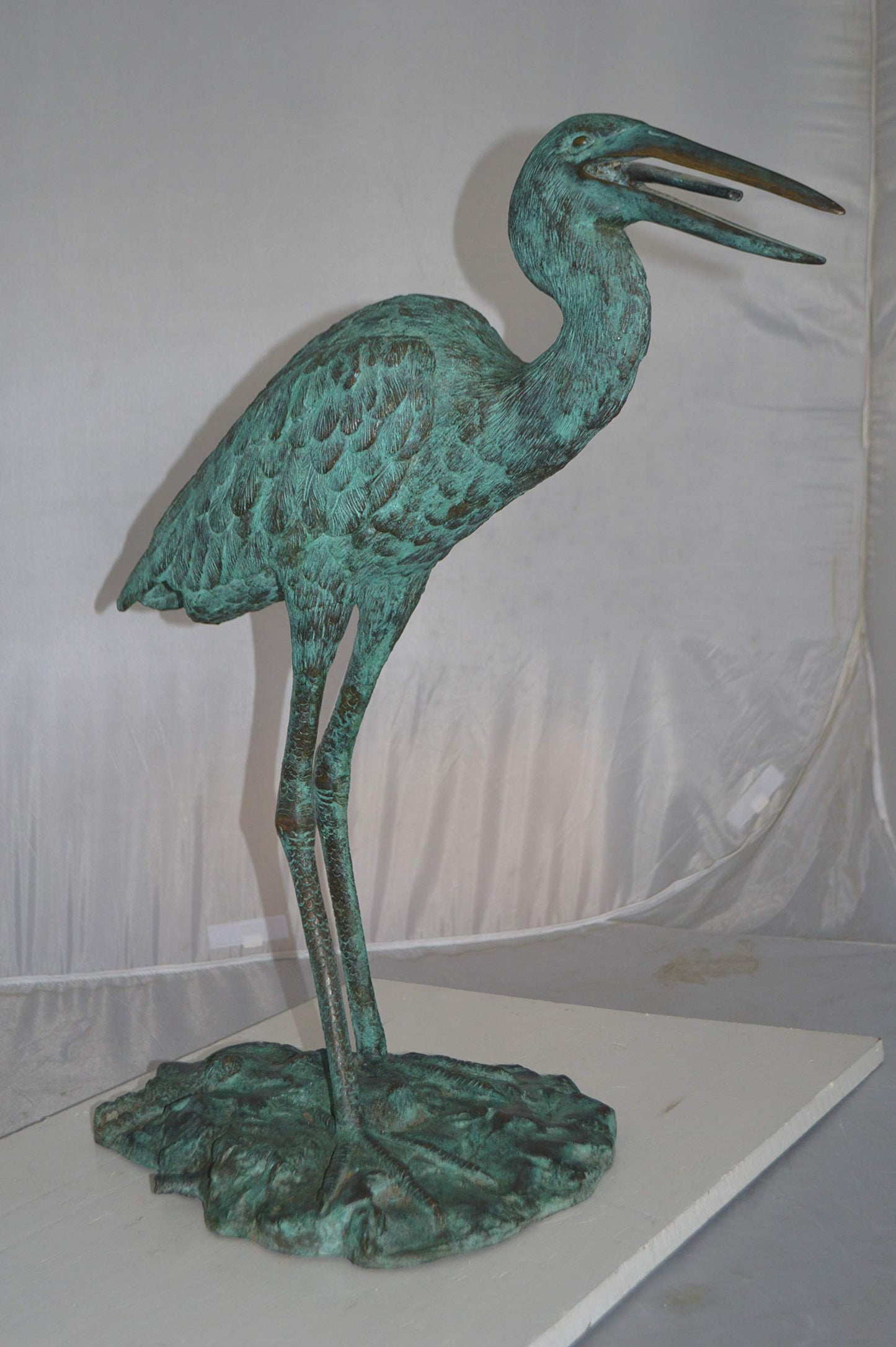Heron Fountain Bronze Statue -  Size: 14"L x 24"W x 26"H.