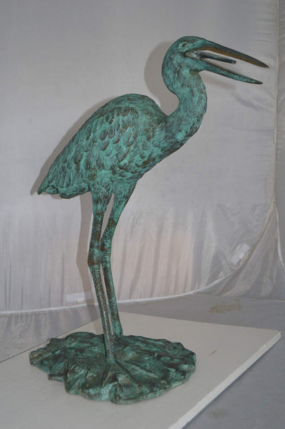 Heron Fountain Bronze Statue -  Size: 14"L x 24"W x 26"H.
